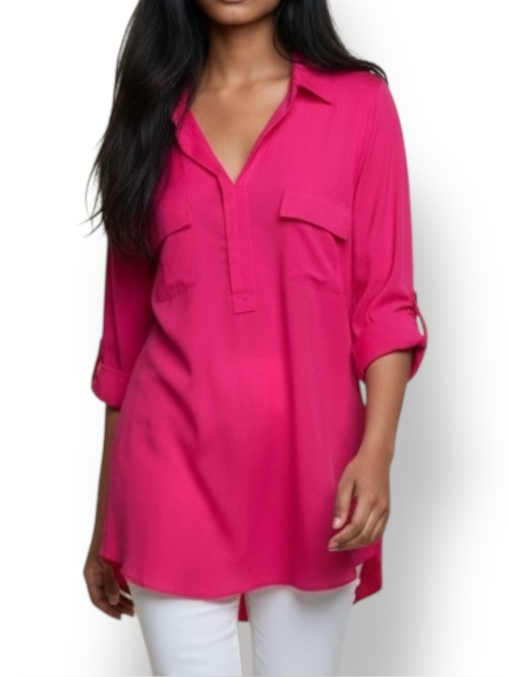 4/$20 Grace Elements Hot Pink Long Sleeve Popover Tunic Size Medium